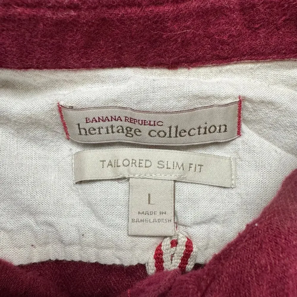 BANANA REPUBLIC Heritage Red Flannel Tailored Slim Fit Utility Shirt Size Large